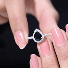 Black Onyx Teardrop Engagement Ring with Diamond Black Onyx - ( AAA ) - Quality - Rosec Jewels