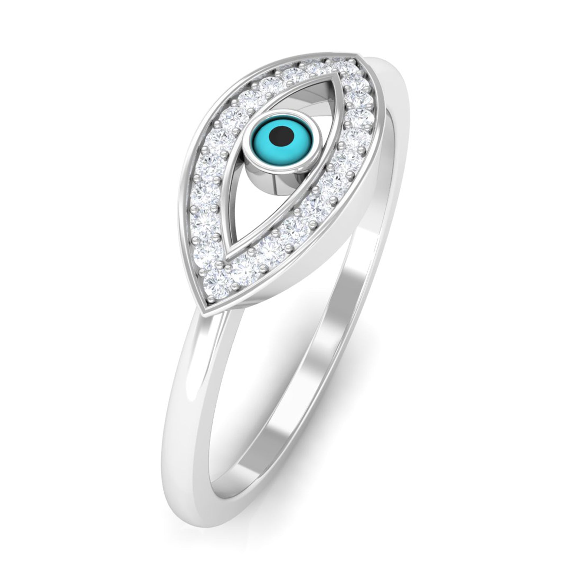 Moissanite Evil Eye Ring with Enamel Moissanite - ( D-VS1 ) - Color and Clarity - Rosec Jewels