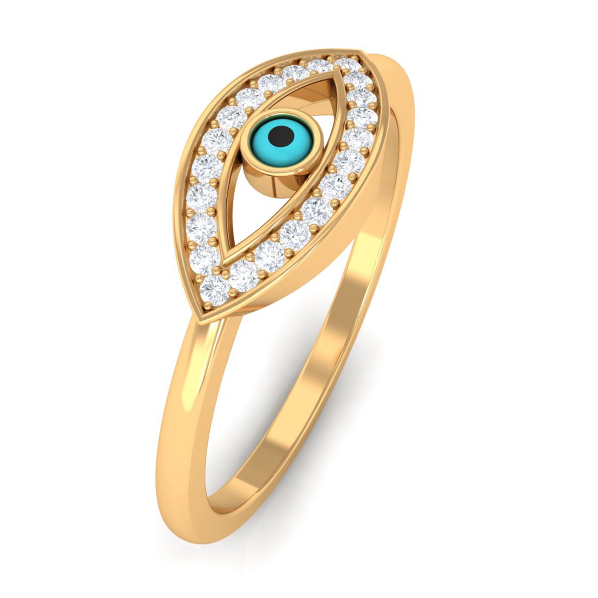 Moissanite Evil Eye Ring with Enamel Moissanite - ( D-VS1 ) - Color and Clarity - Rosec Jewels