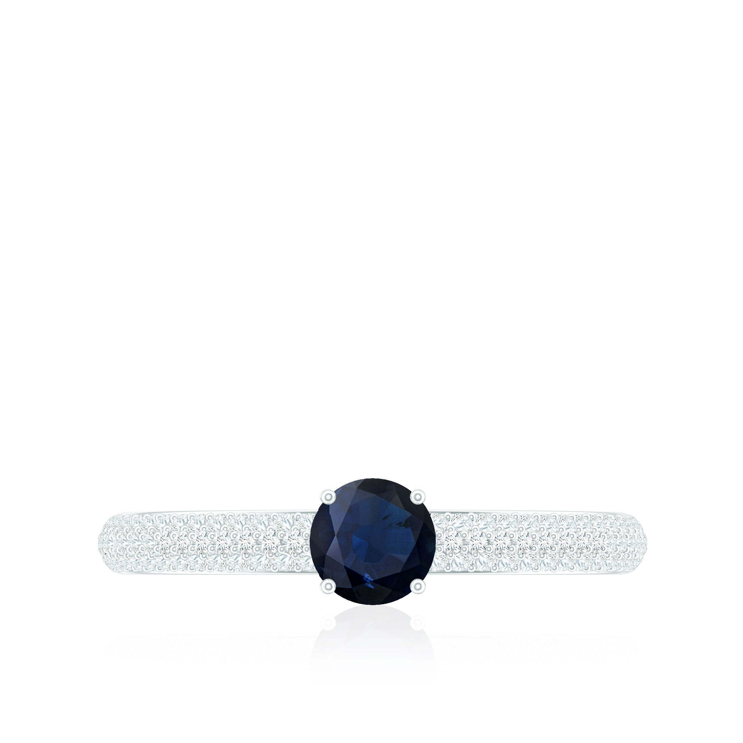 Blue Sapphire Ring with Diamond Simple Engagement Ring Blue Sapphire - ( AAA ) - Quality - Rosec Jewels