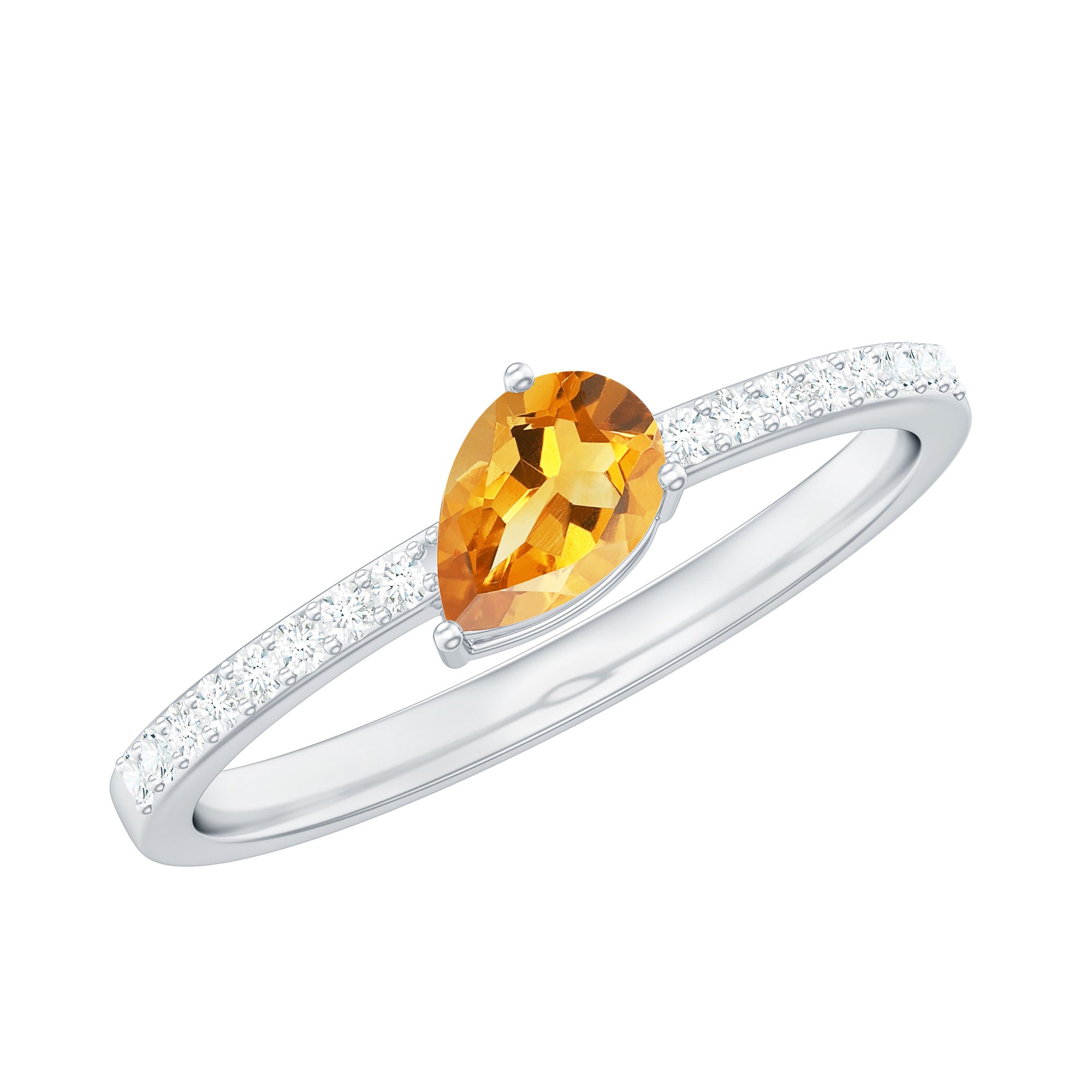 Real Citrine Solitaire Promise Ring with Diamond Side Stones Citrine - ( AAA ) - Quality - Rosec Jewels