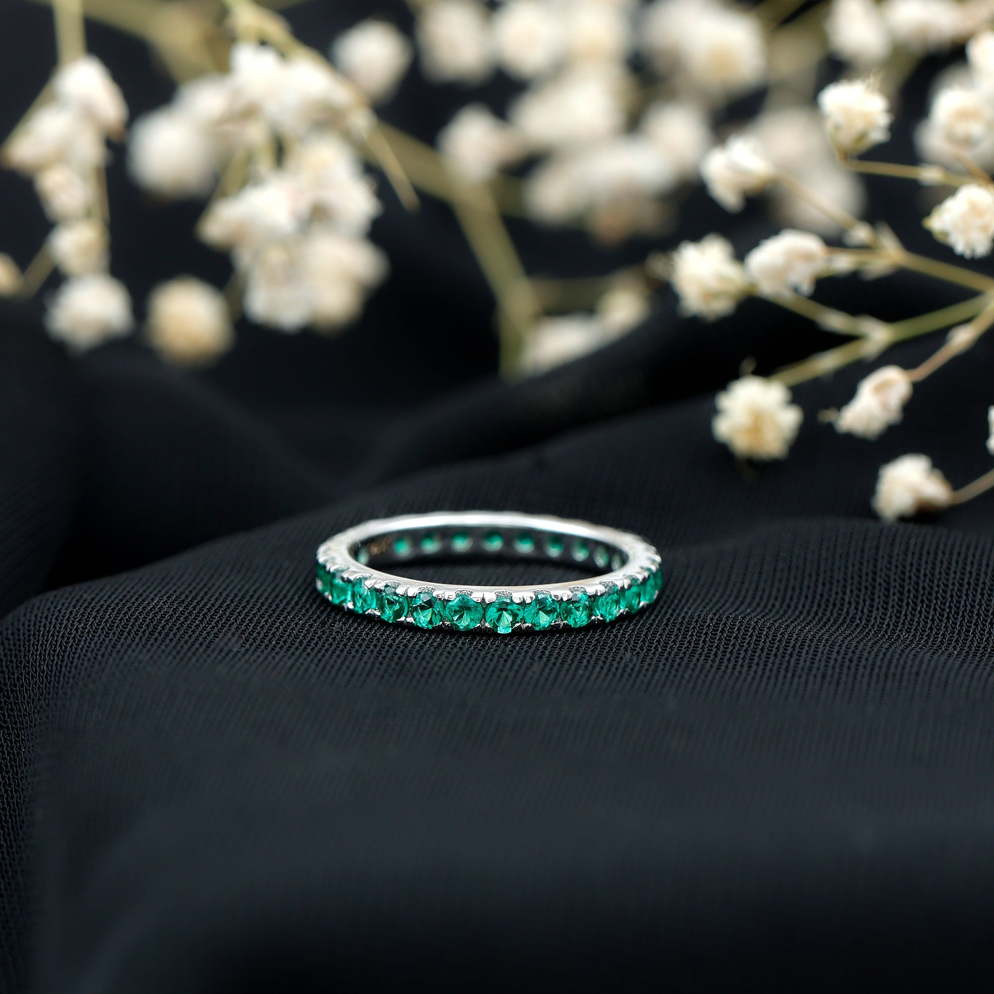 2mm Round Cut Emerald Wedding Band Eternity Band Pave Stackable top Band Minimalist Emerald Band May Birthstone Ring Anniversary Gift