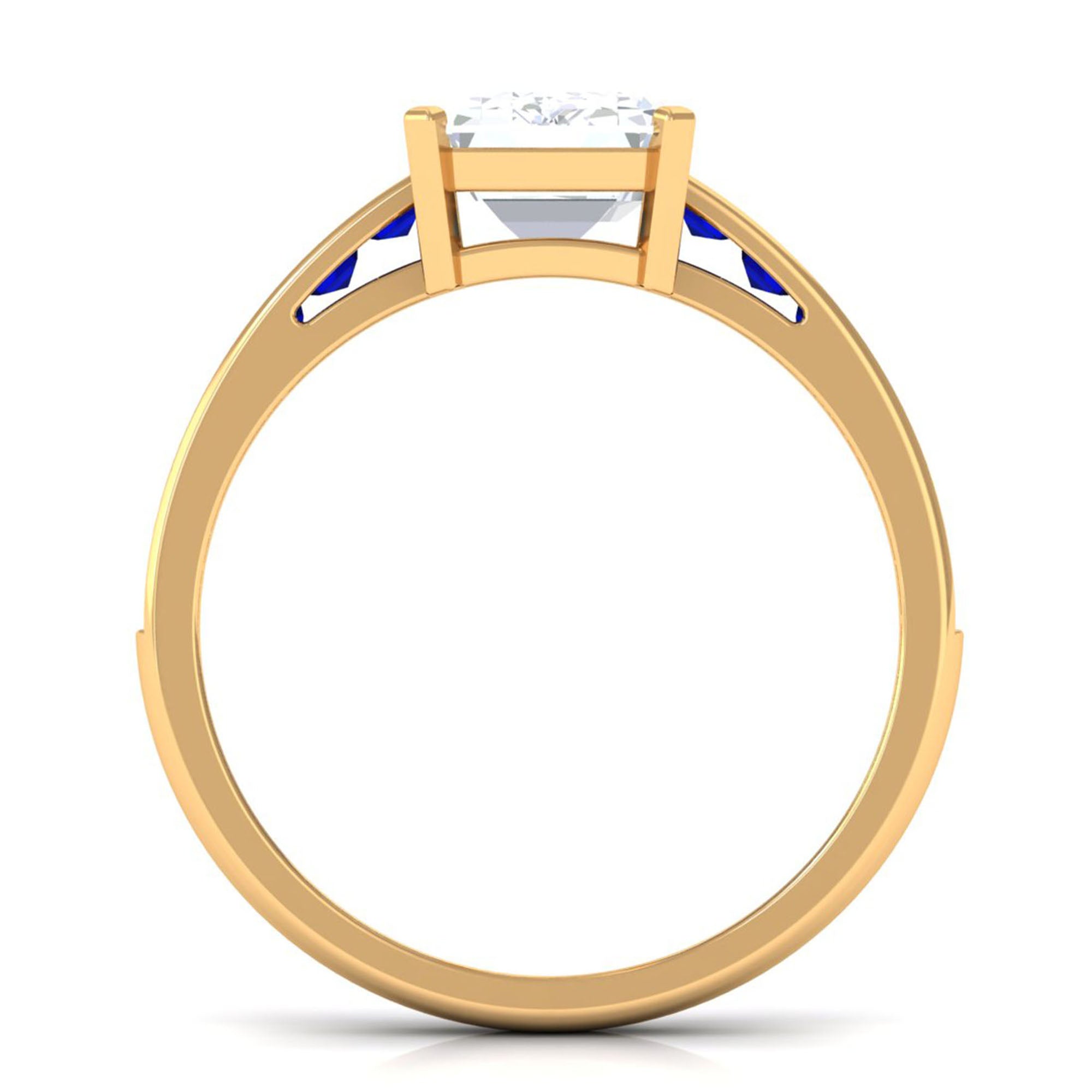Octagon Cut Moissanite Solitaire Ring with Lab Grown Blue Sapphire Side Stones Lab Created Blue Sapphire - ( AAAA ) - Quality - Rosec Jewels