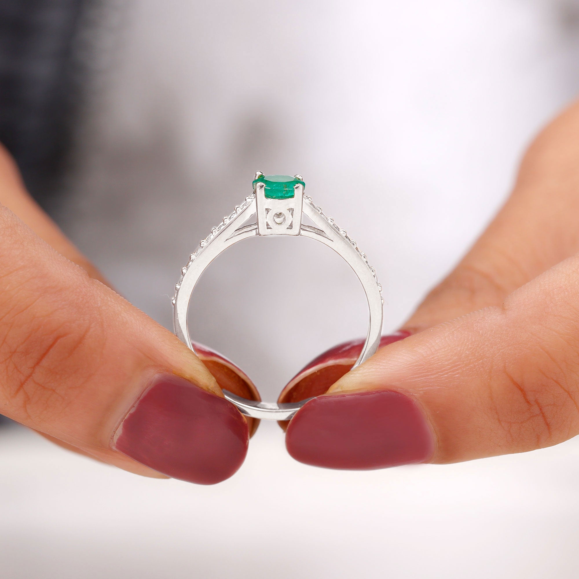 1 CT Classic Emerald and Diamond Ring Emerald - ( AAA ) - Quality - Rosec Jewels