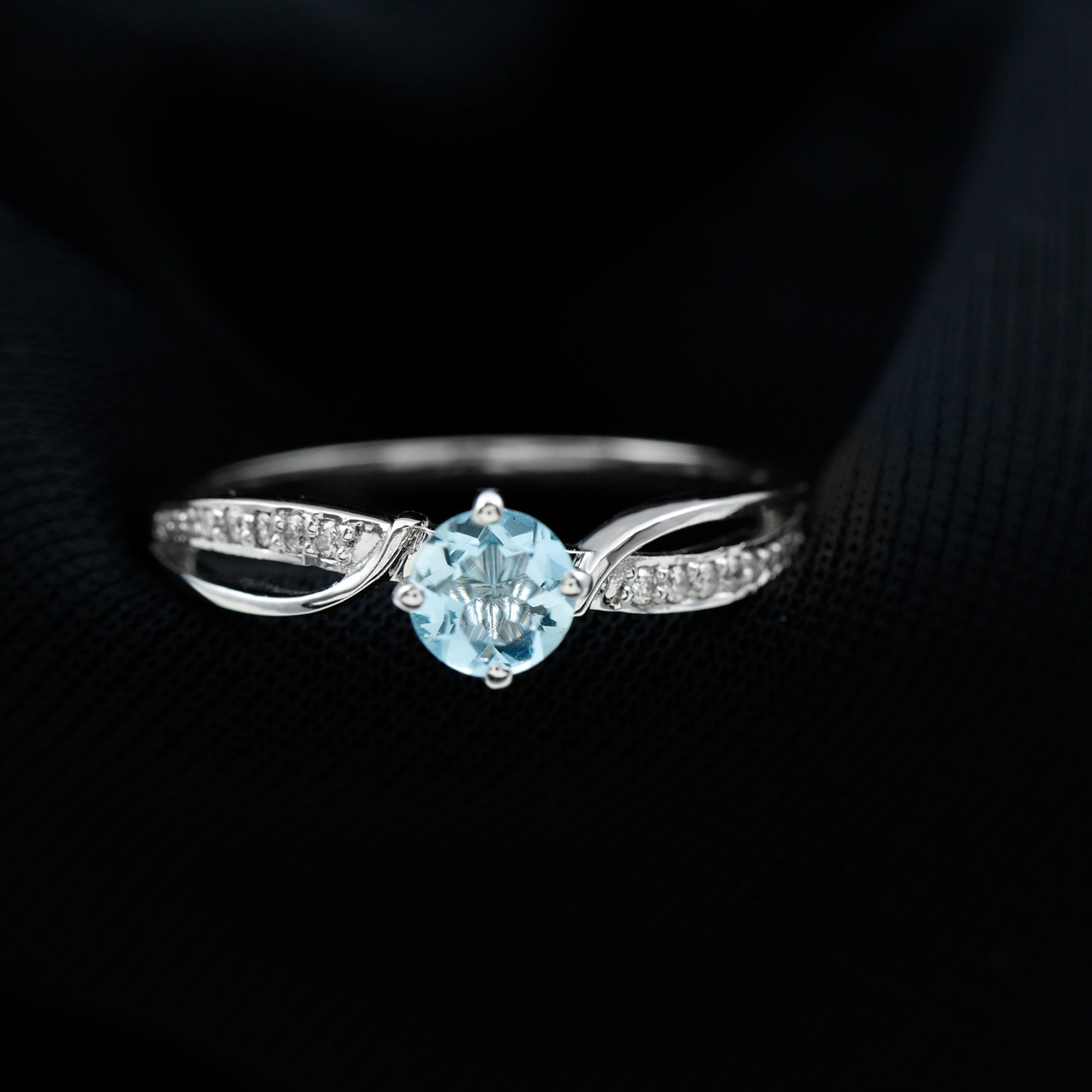 1/2 CT Two Tone Solitaire Infinity Ring with Aquamarine and Diamond Aquamarine - ( AAA ) - Quality - Rosec Jewels