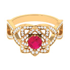 1.25 CT Created Ruby and Moissanite Flower Engagement Ring Lab Created Ruby - ( AAAA ) - Quality - Rosec Jewels