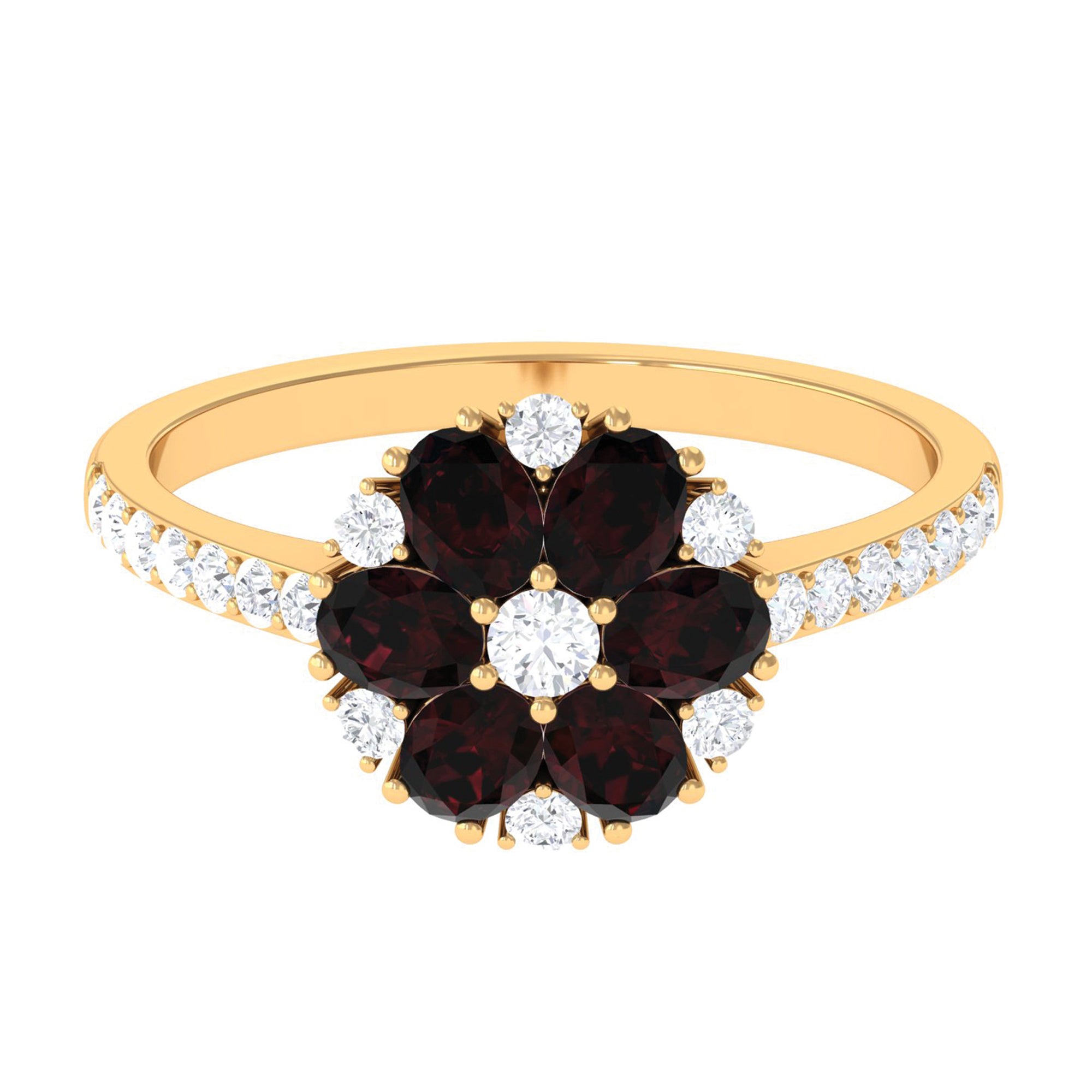 1.5 CT Garnet and Diamond Flower Cluster Engagement Ring Garnet - ( AAA ) - Quality - Rosec Jewels
