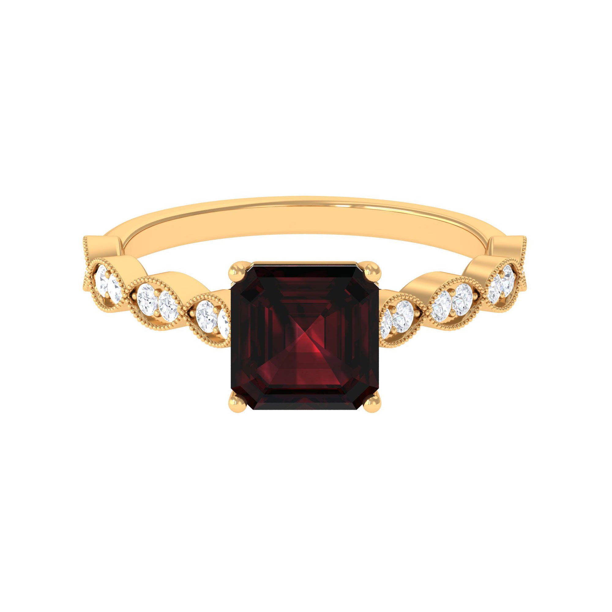 3.25 CT Asscher Cut Garnet Engagement Ring with Diamond Side Stones Garnet - ( AAA ) - Quality - Rosec Jewels