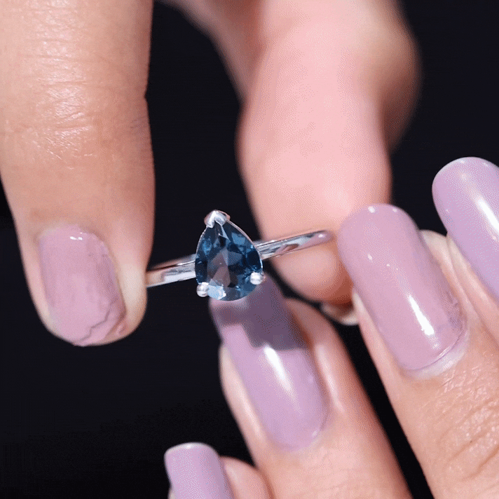 6X8 MM Pear Shaped London Blue Topaz Solitaire Ring London Blue Topaz - ( AAA ) - Quality - Rosec Jewels