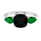 Cushion Cut Created Black Diamond Three Stone Ring Lab Created Black Diamond - ( AAAA ) - Quality - Rosec Jewels