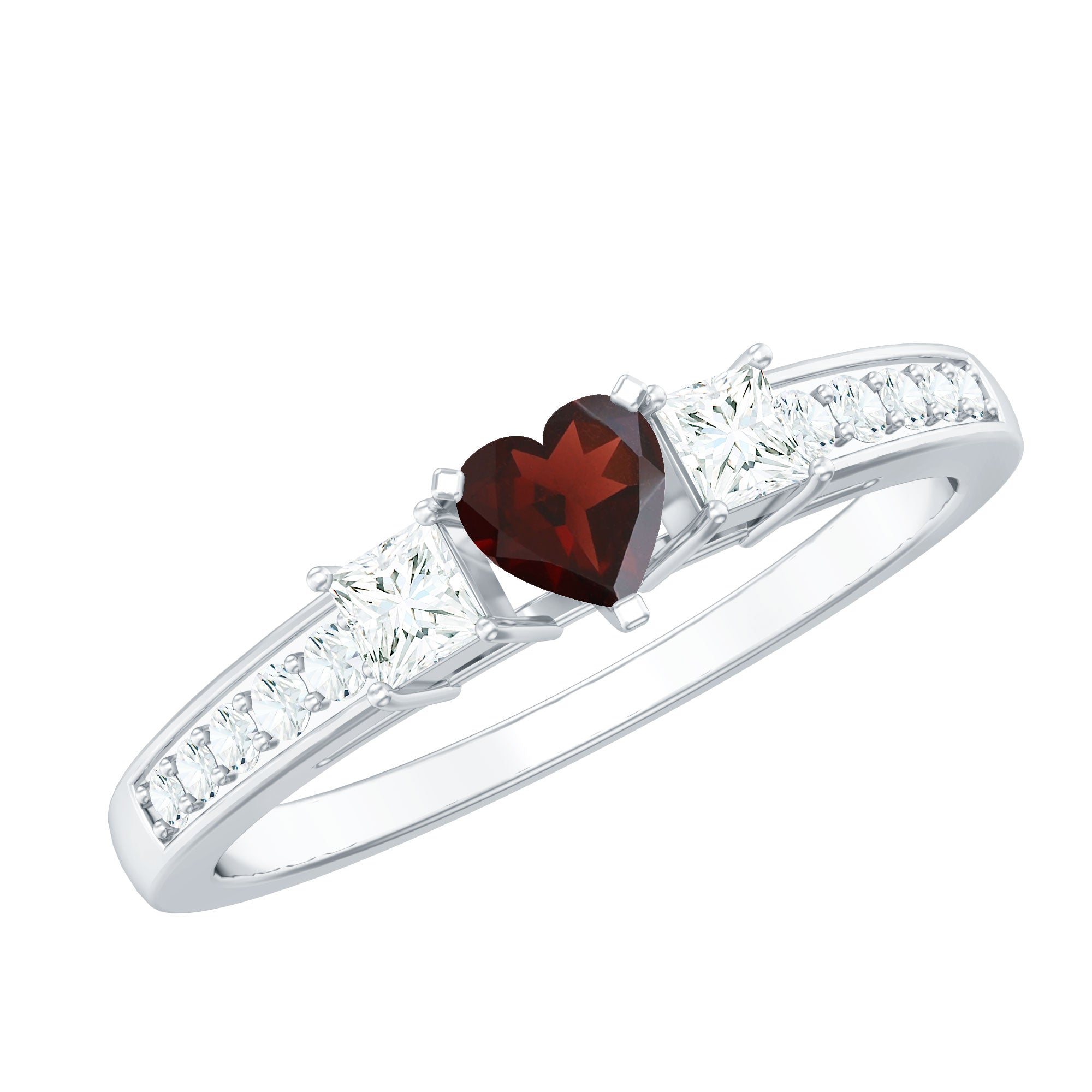 Sterling Silver Garnet Heart Diamond good Ring