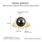 Round Tahitian Pearl and Diamond Halo Engagement Ring Tahitian pearl - ( AAA ) - Quality - Rosec Jewels