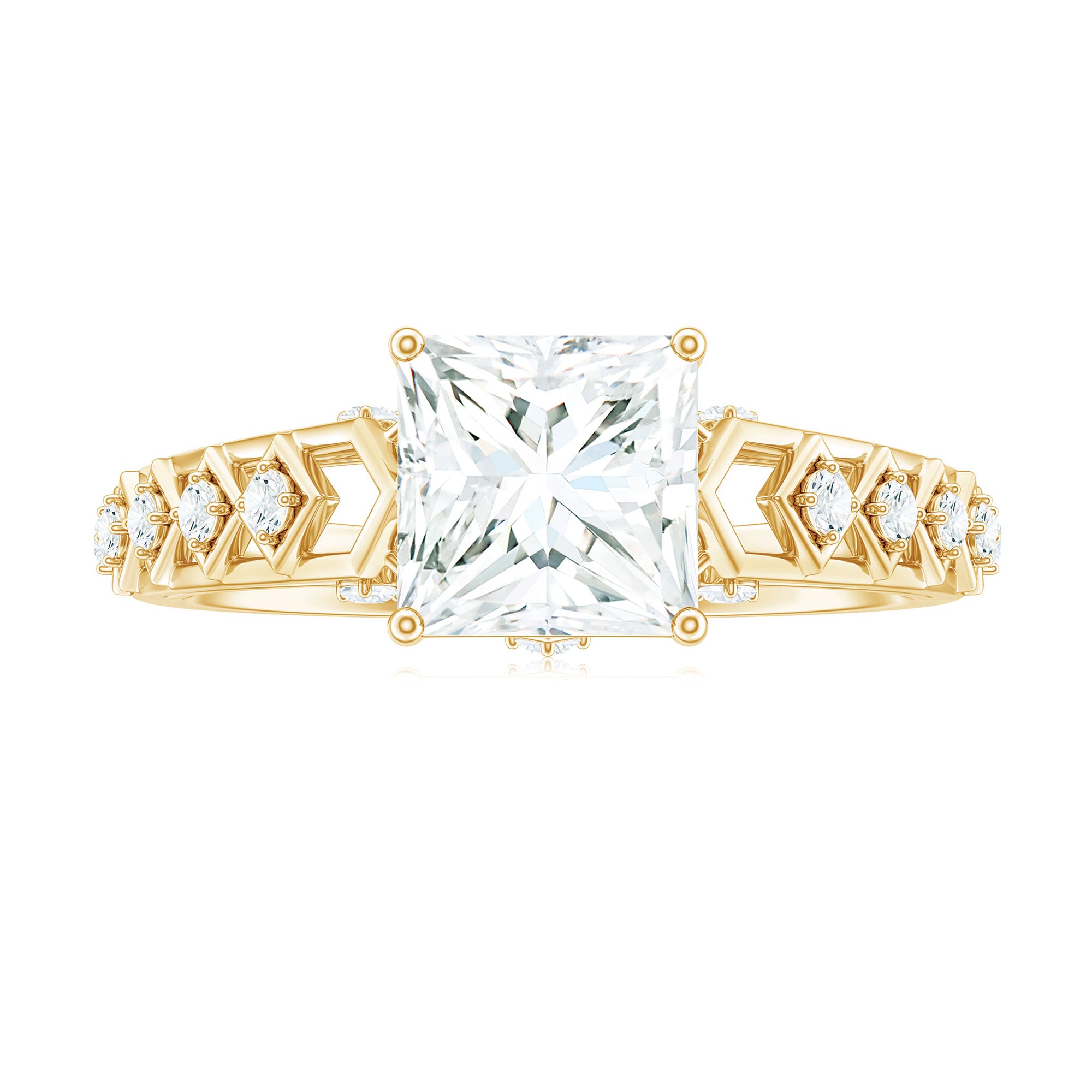 Princess Cut Certified Moissanite Gold Solitaire Engagement Ring Moissanite - ( D-VS1 ) - Color and Clarity - Rosec Jewels