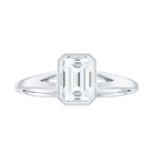 Bezel Set Emerald Cut Moissanite Solitaire Promise Ring in Spilt Shank Moissanite - ( D-VS1 ) - Color and Clarity - Rosec Jewels