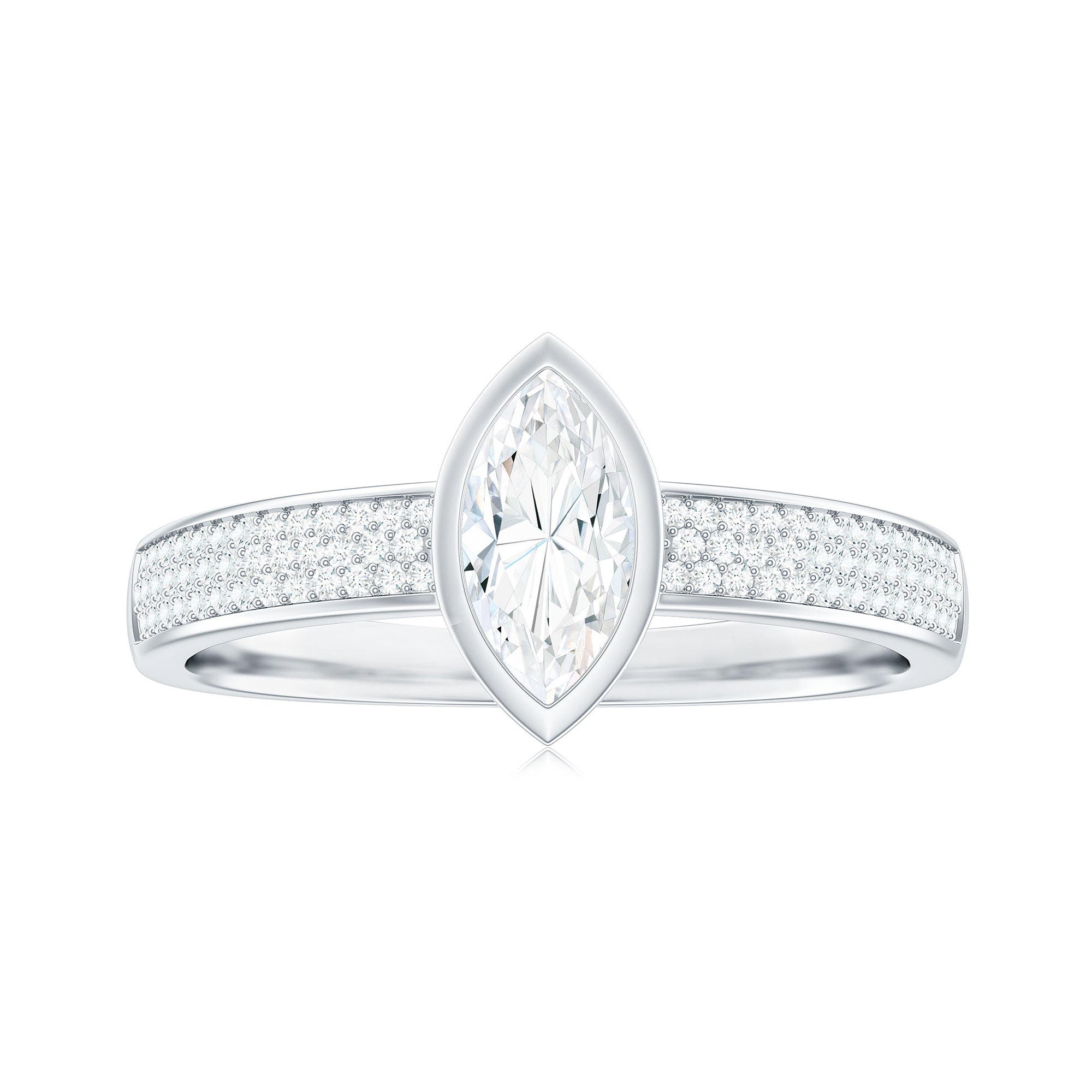 Marquise Cut Moissanite Solitaire Engagement Ring in Bezel Setting Moissanite - ( D-VS1 ) - Color and Clarity - Rosec Jewels