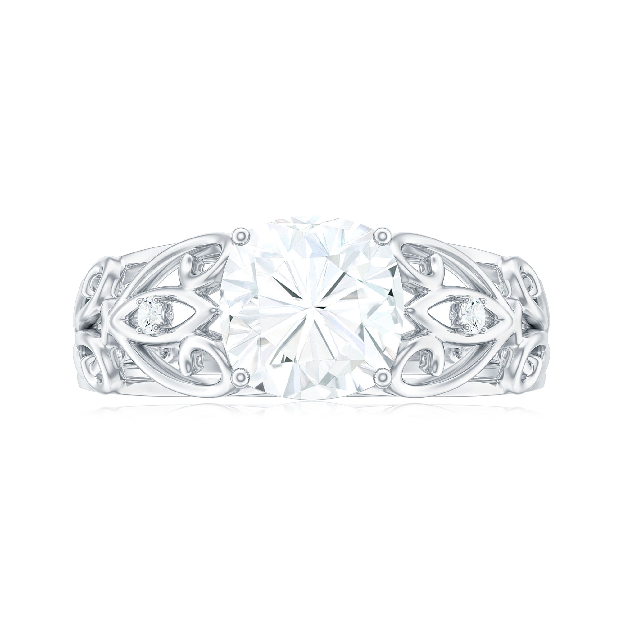 Cushion Cut Moissanite Solitaire Antique Style Ring in Gold Moissanite - ( D-VS1 ) - Color and Clarity - Rosec Jewels