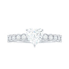 Heart Shape Moissanite Solitaire Ring with Side Stones Moissanite - ( D-VS1 ) - Color and Clarity - Rosec Jewels