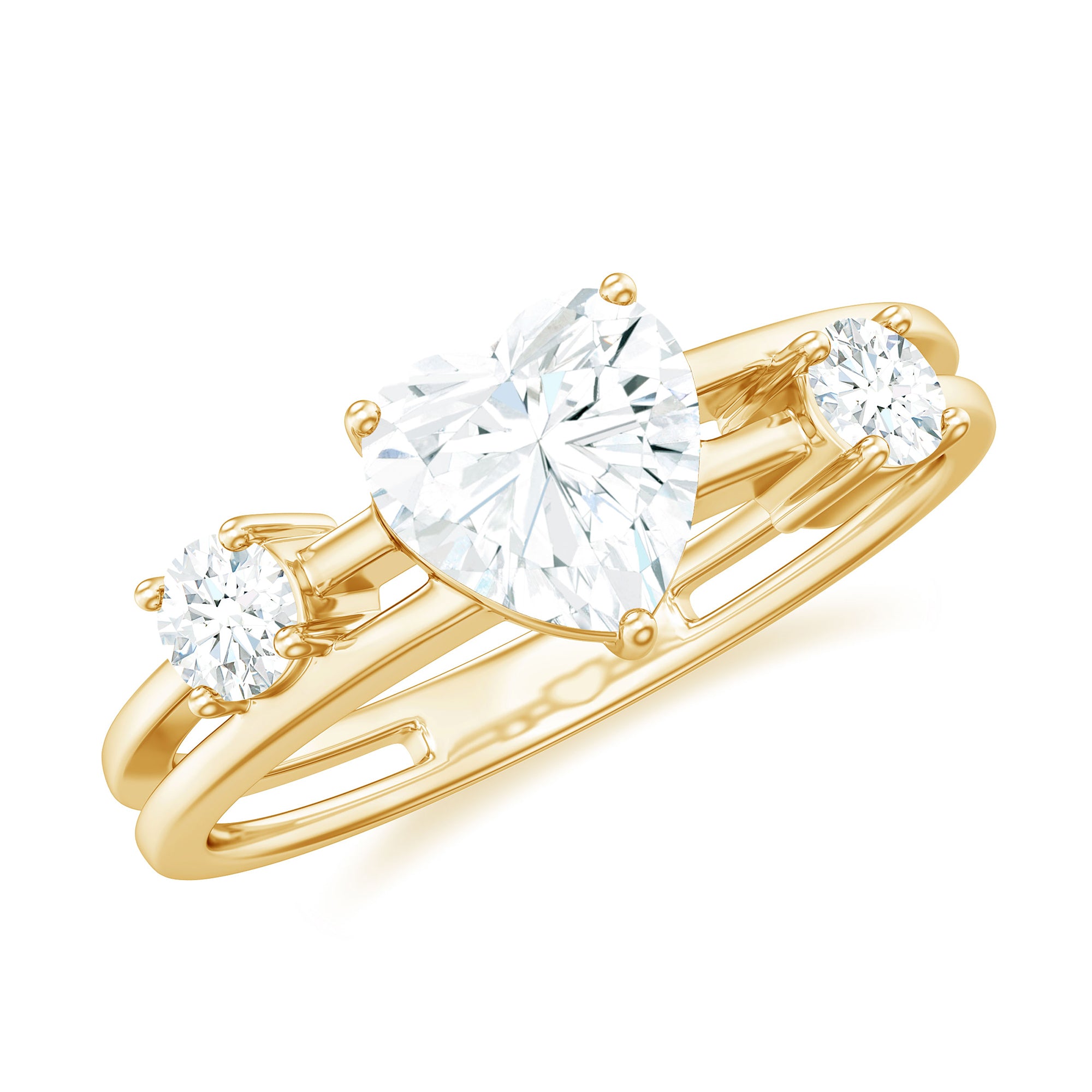 Heart Shape Moissanite Double Band Promise Ring in Gold Moissanite - ( D-VS1 ) - Color and Clarity - Rosec Jewels