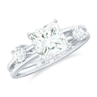 Princess Cut Moissanite Double Band Promise Ring in Gold Moissanite - ( D-VS1 ) - Color and Clarity - Rosec Jewels