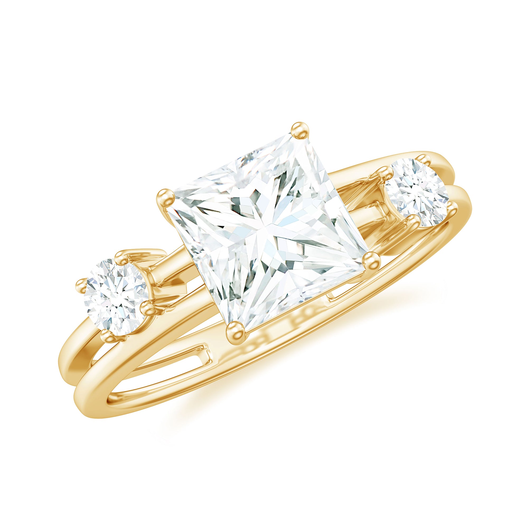 Princess Cut Moissanite Double Band Promise Ring in Gold Moissanite - ( D-VS1 ) - Color and Clarity - Rosec Jewels