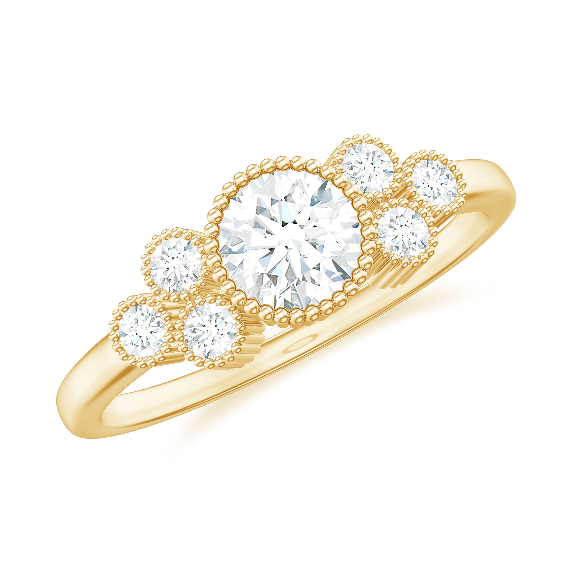 Round Shape Moissanite Designer Ring in Gold Moissanite - ( D-VS1 ) - Color and Clarity - Rosec Jewels