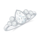 Pear and Round Cut Moissanite Designer Ring in Gold Moissanite - ( D-VS1 ) - Color and Clarity - Rosec Jewels