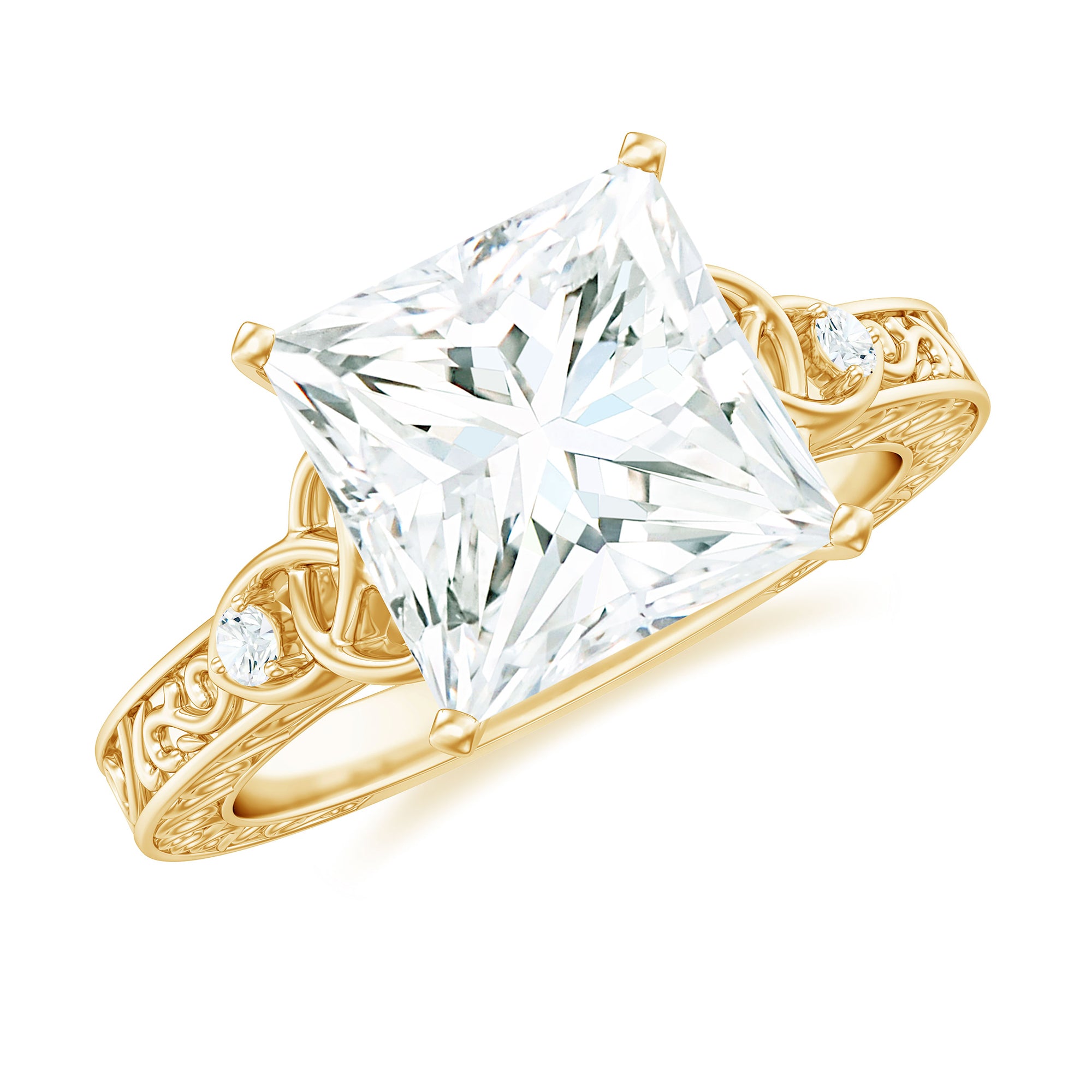 Antique Style Princess Cut Moissanite Solitaire Celtic Knot Ring in Gold Moissanite - ( D-VS1 ) - Color and Clarity - Rosec Jewels