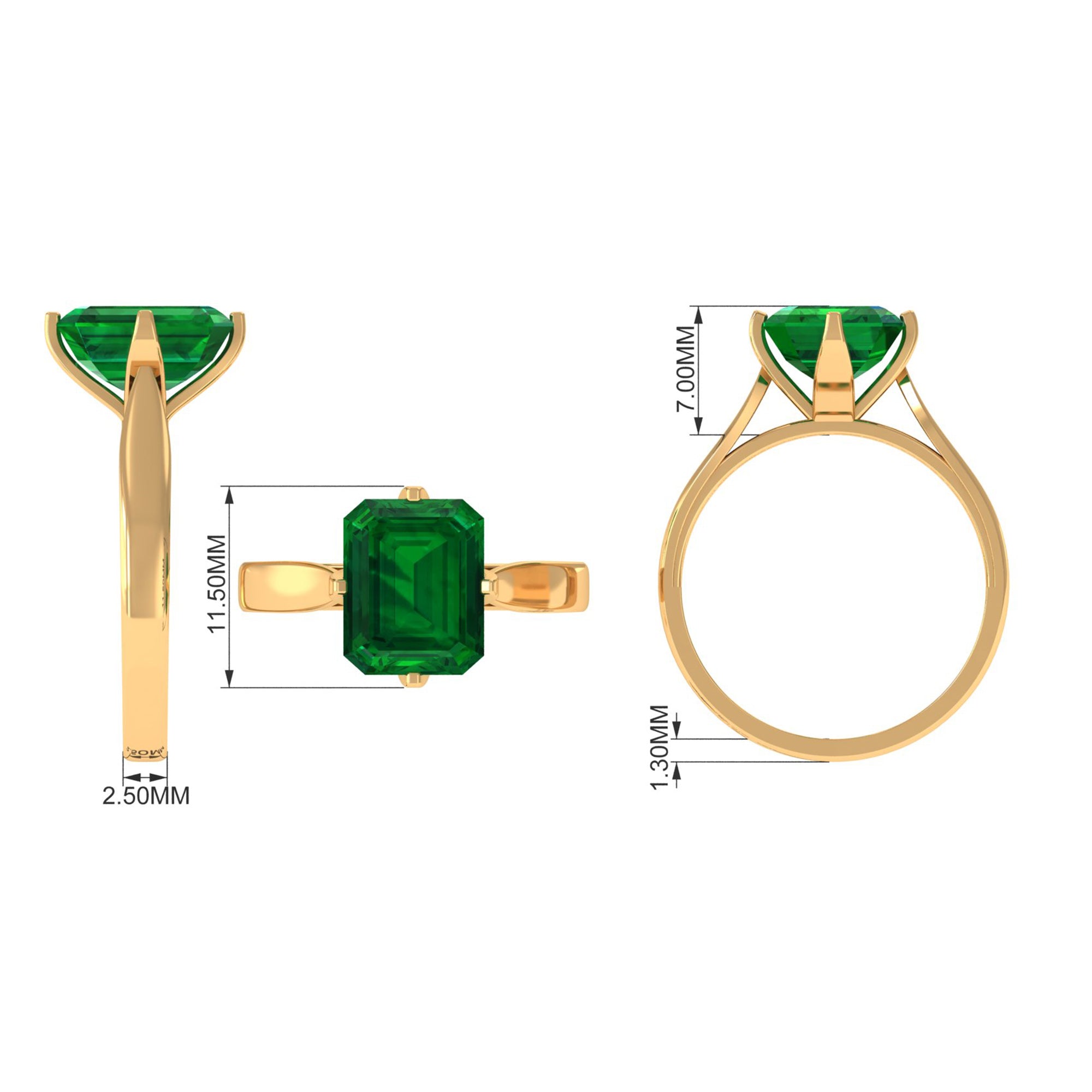 8X10 MM Octagon Lab Grown Emerald Solitaire Engagement Ring Lab Created Emerald - ( AAAA ) - Quality - Rosec Jewels