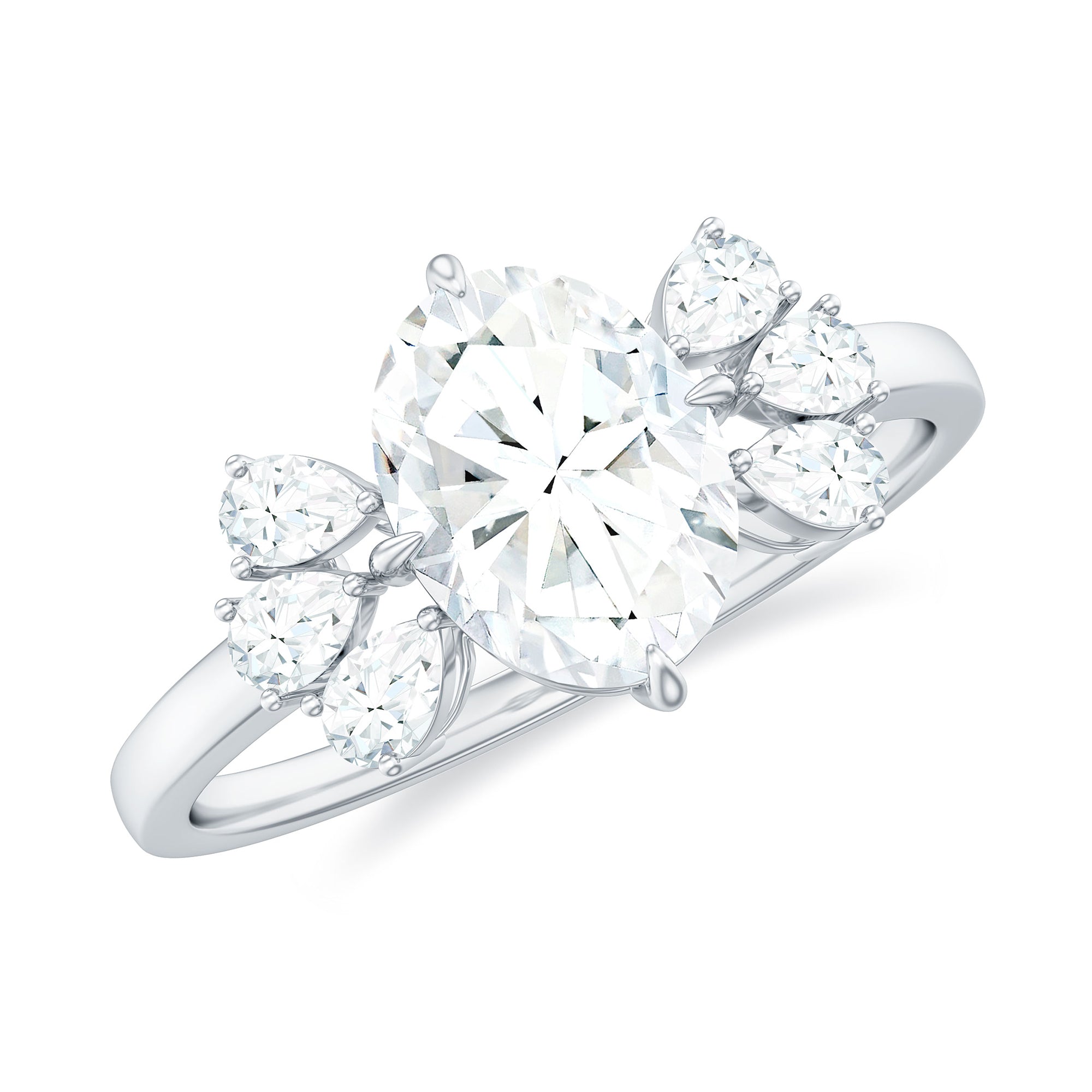 Rosec Jewels-Oval Cut Moissanite Solitaire Engagement Ring with Trio