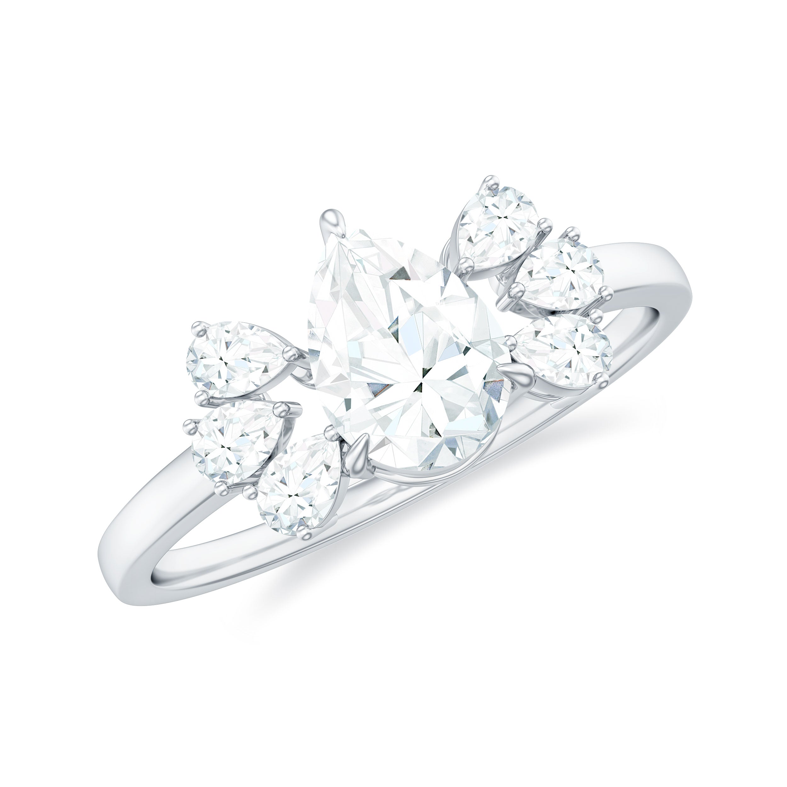 Rosec Jewels-Pear Cut Moissanite Solitaire Engagement Ring with Trio