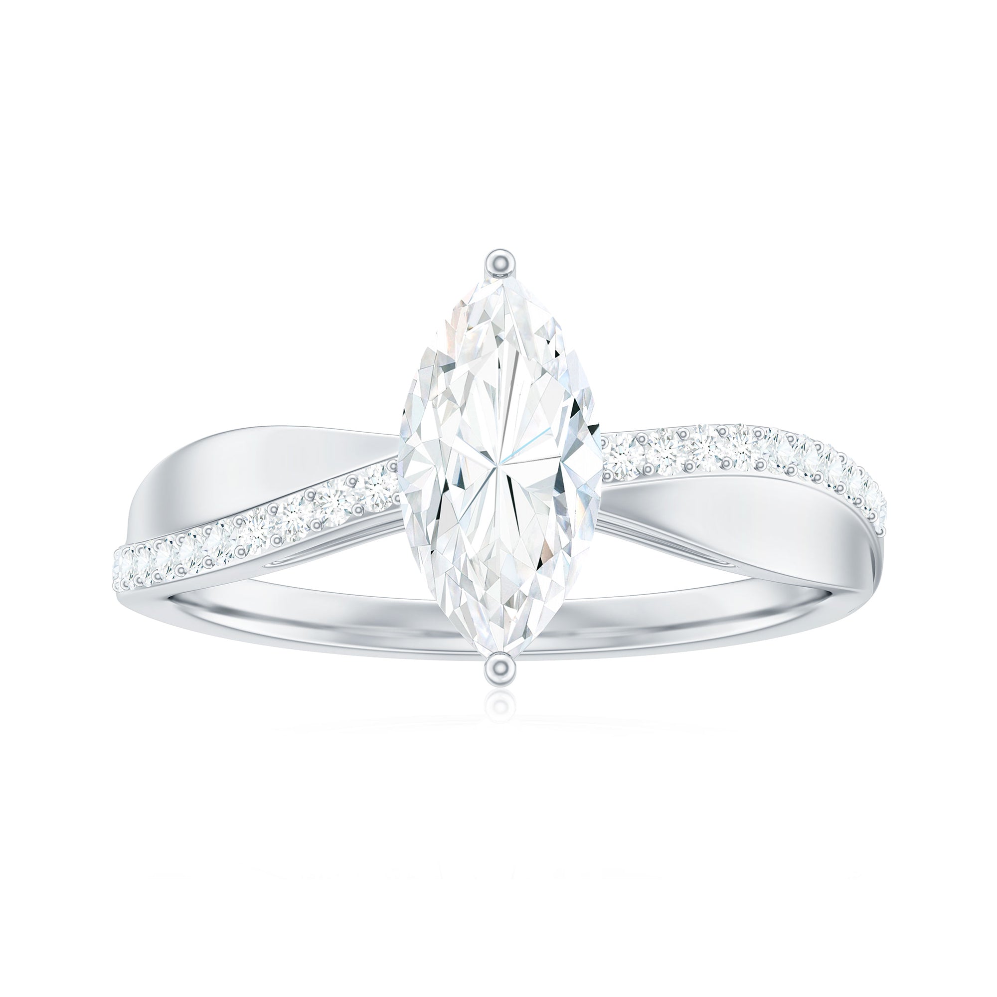 Classic Marquise Cut Moissanite Solitaire Engagement Ring in Gold Moissanite - ( D-VS1 ) - Color and Clarity - Rosec Jewels