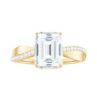 Classic Emerald Cut Moissanite Solitaire Engagement Ring in Gold Moissanite - ( D-VS1 ) - Color and Clarity - Rosec Jewels