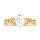Oval Cut Solitaire Moissanite Filigree Gold Engagement Ring Moissanite - ( D-VS1 ) - Color and Clarity - Rosec Jewels