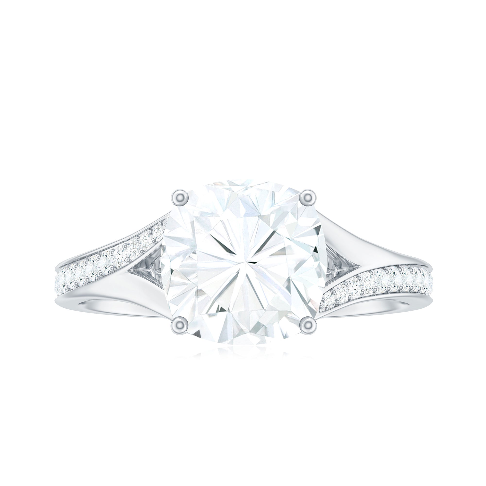 Cushion Cut Moissanite Solitaire Engagement Ring with Split Shank Moissanite - ( D-VS1 ) - Color and Clarity - Rosec Jewels