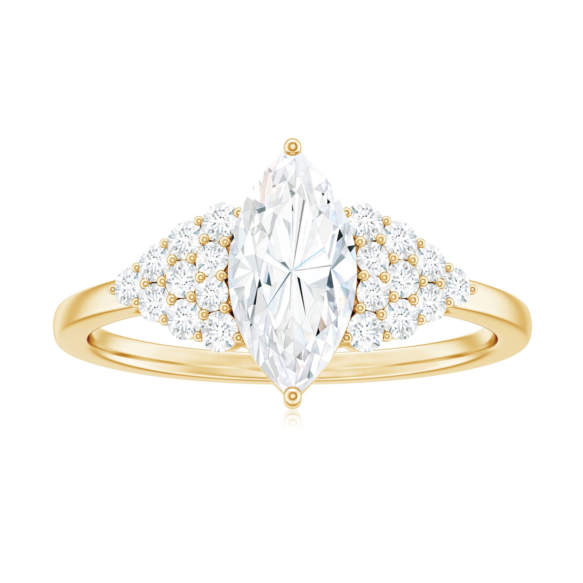 Certified Moissanite Marquise Solitaire Engagement Ring with Side Stones Moissanite - ( D-VS1 ) - Color and Clarity - Rosec Jewels