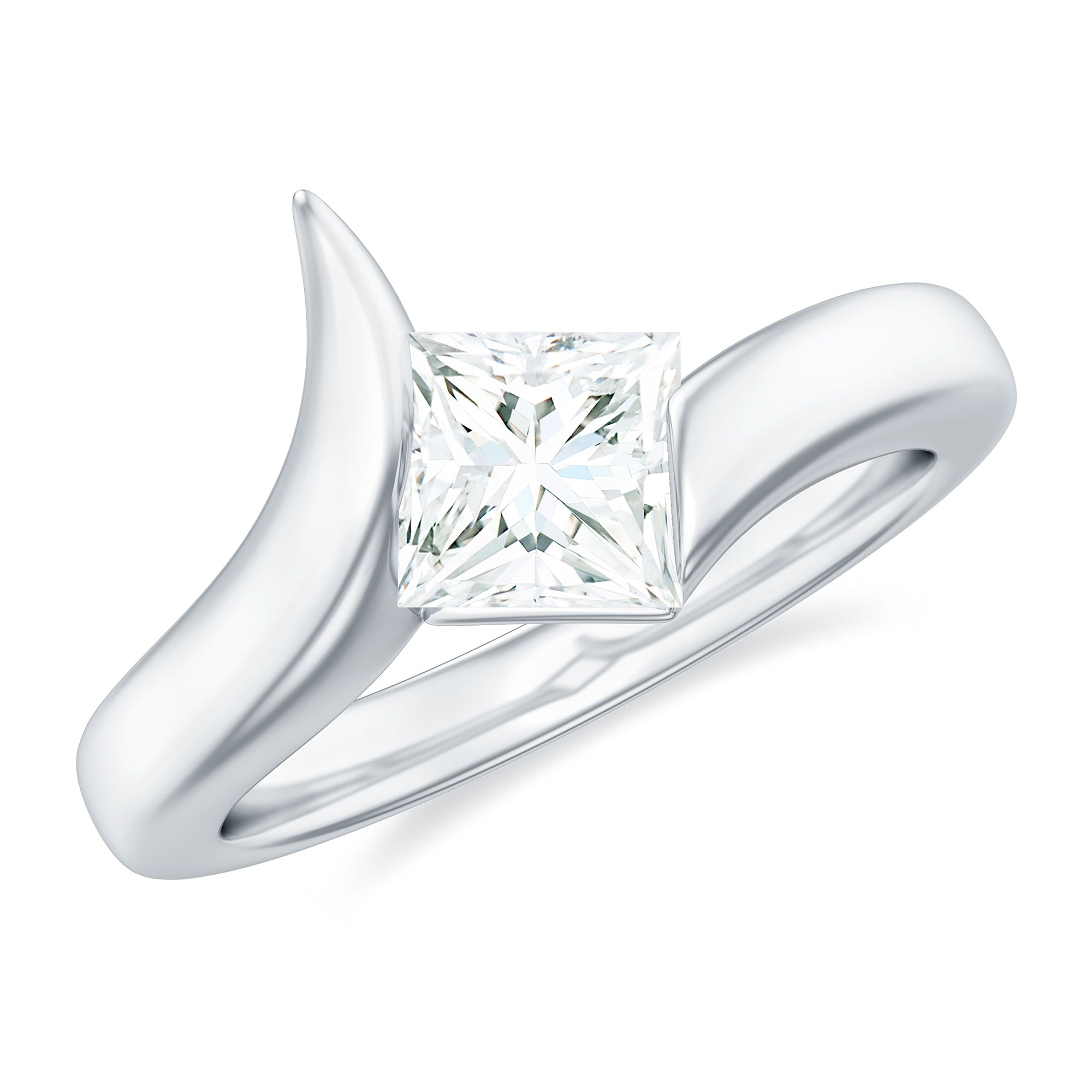 Princess Cut Certified Moissanite Solitaire Bypass Ring in Gold Moissanite - ( D-VS1 ) - Color and Clarity - Rosec Jewels