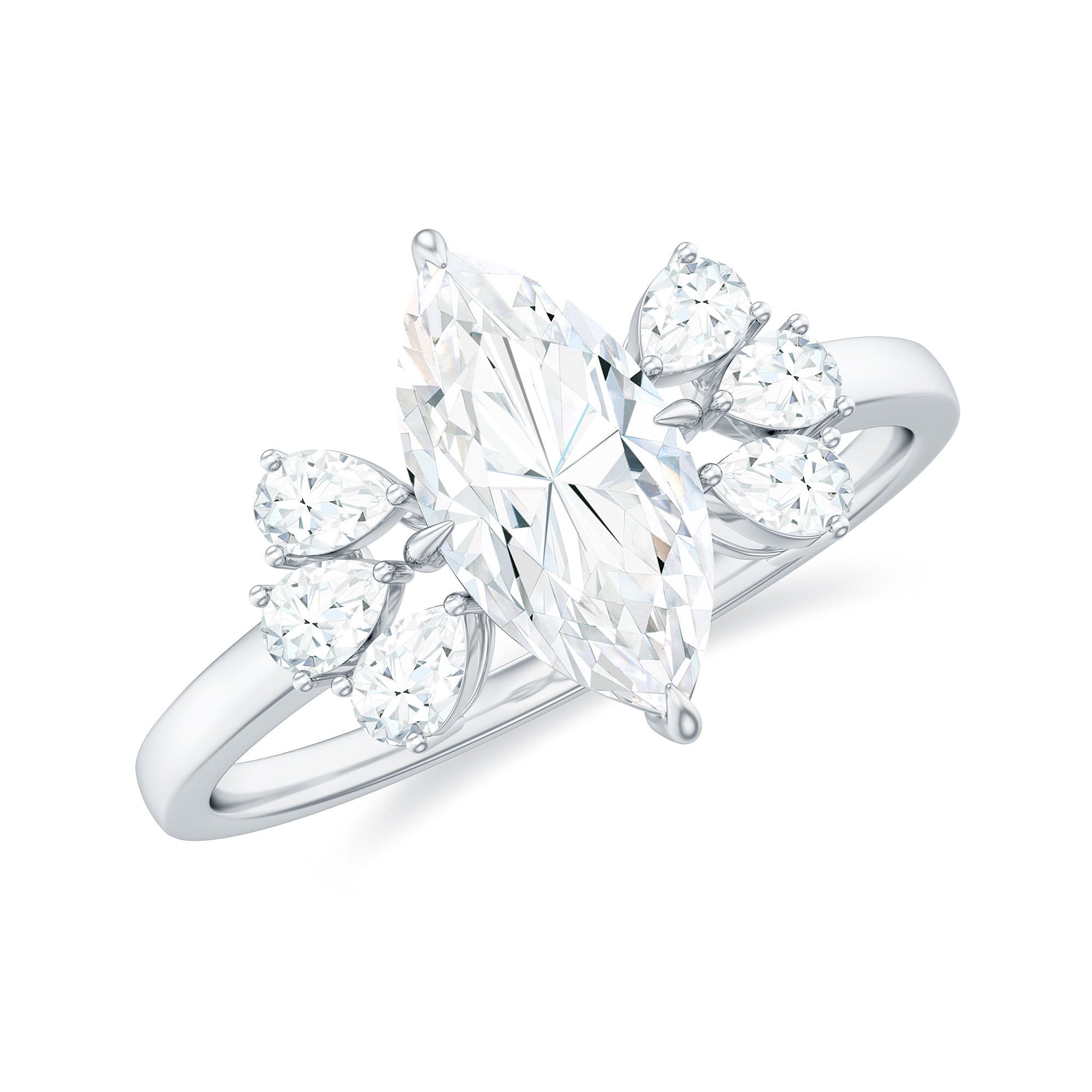 Rosec Jewels-Marquise Cut Moissanite Solitaire Engagement Ring with Trio