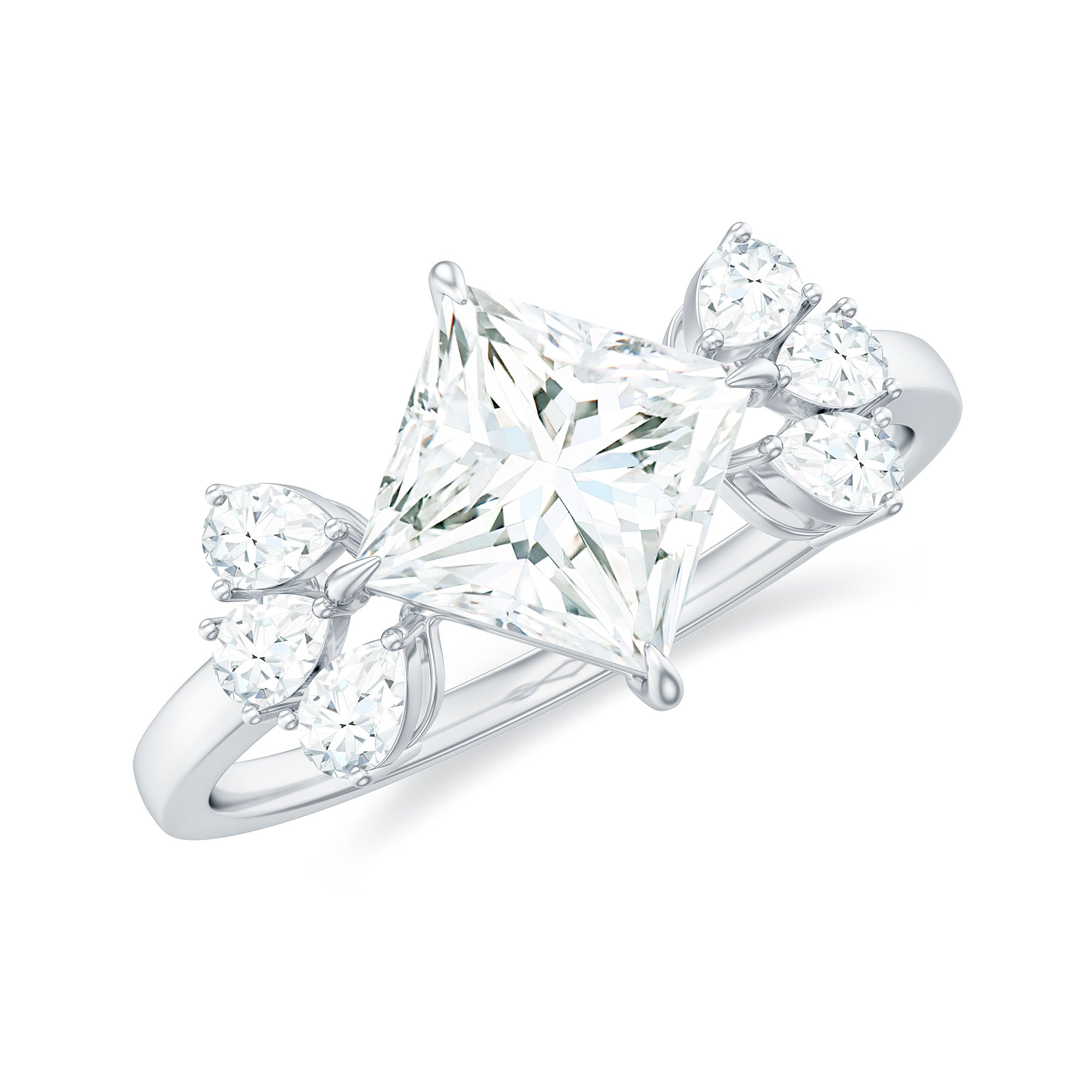 Rosec Jewels-Princess Cut Moissanite Solitaire Engagement Ring with Trio