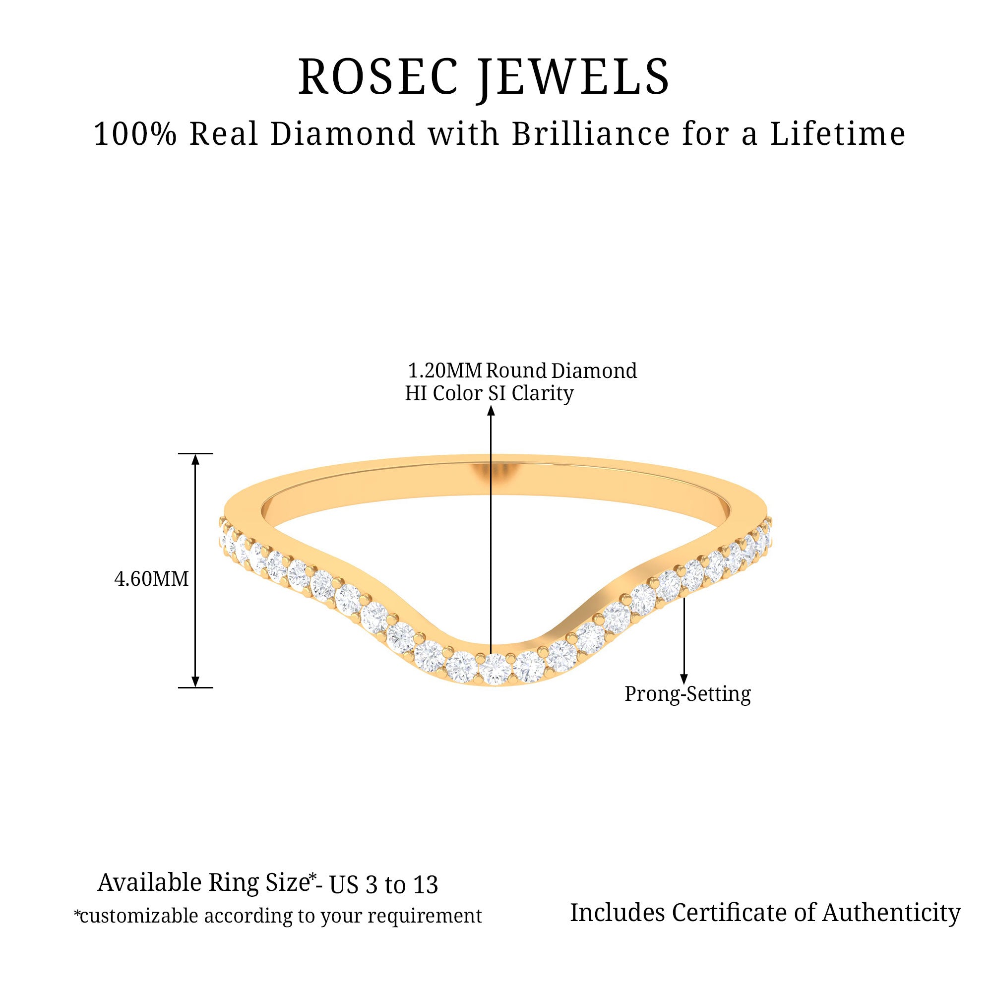 Rosec Jewels-0.25 CT Natural and Certified Diamond Gold Curved Enhancer Ring