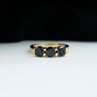 Rosec Jewels-Classic Hexagon Cut Real Black Spinel 3 Stone Ring in Gold