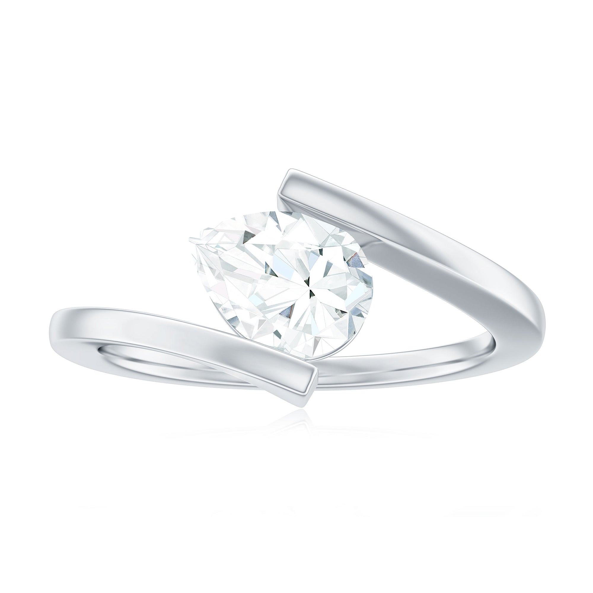 Simple Pear Shaped Moissanite Solitaire Bypass Gold Ring Moissanite - ( D-VS1 ) - Color and Clarity - Rosec Jewels