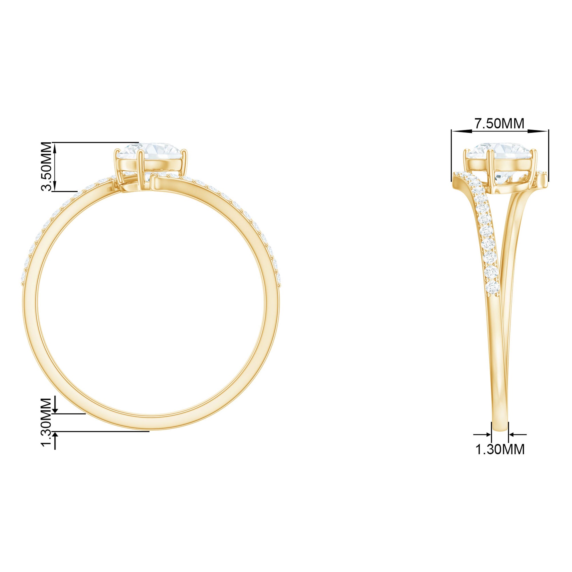 Round Cut Moissanite Solitaire Bypass Promise Ring Moissanite - ( D-VS1 ) - Color and Clarity - Rosec Jewels