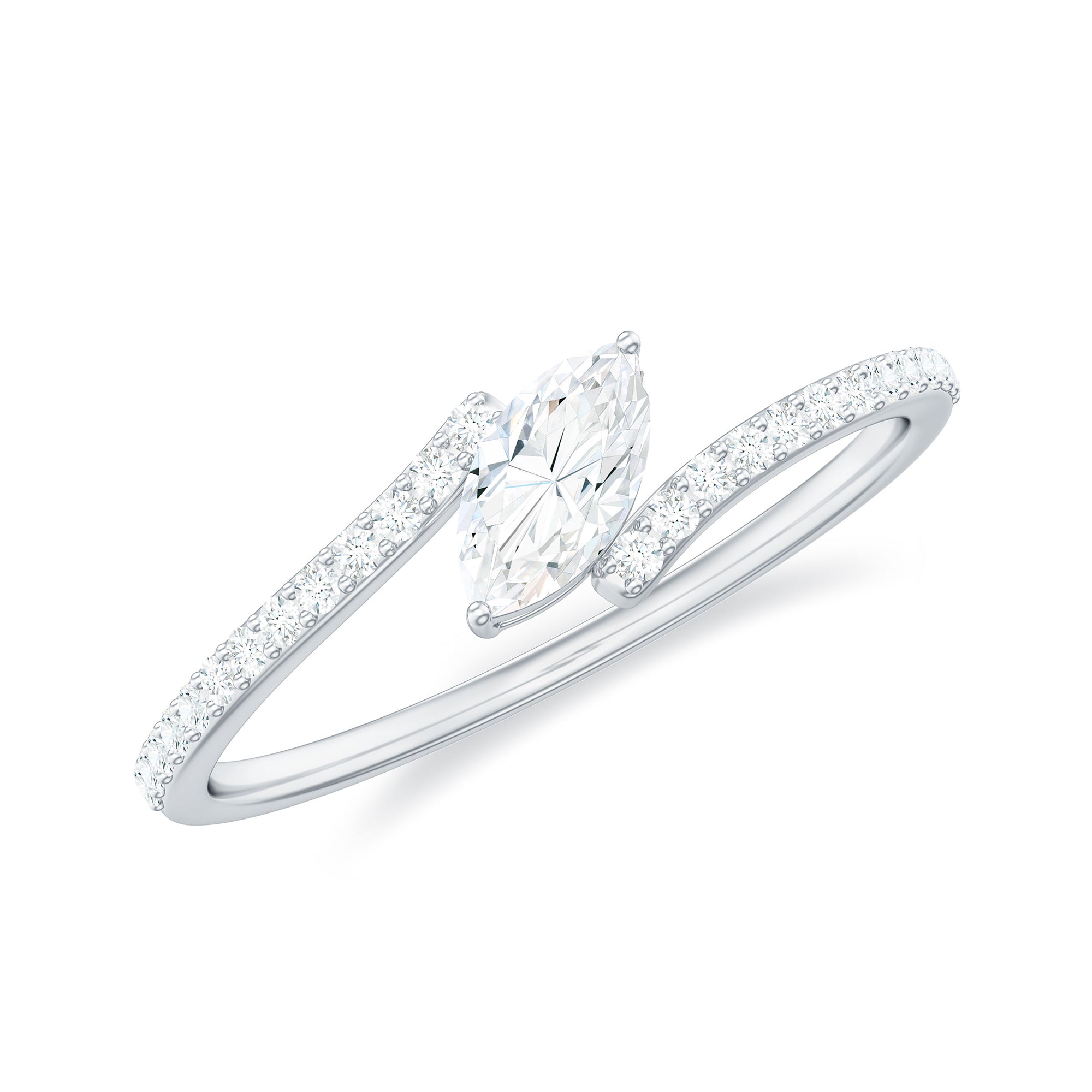 Marquise Cut Solitaire Moissanite Bypass Promise Ring Moissanite - ( D-VS1 ) - Color and Clarity - Rosec Jewels