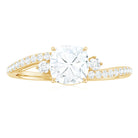 Cushion Cut Moissanite Bypass Engagement Ring with Side Stones Moissanite - ( D-VS1 ) - Color and Clarity - Rosec Jewels