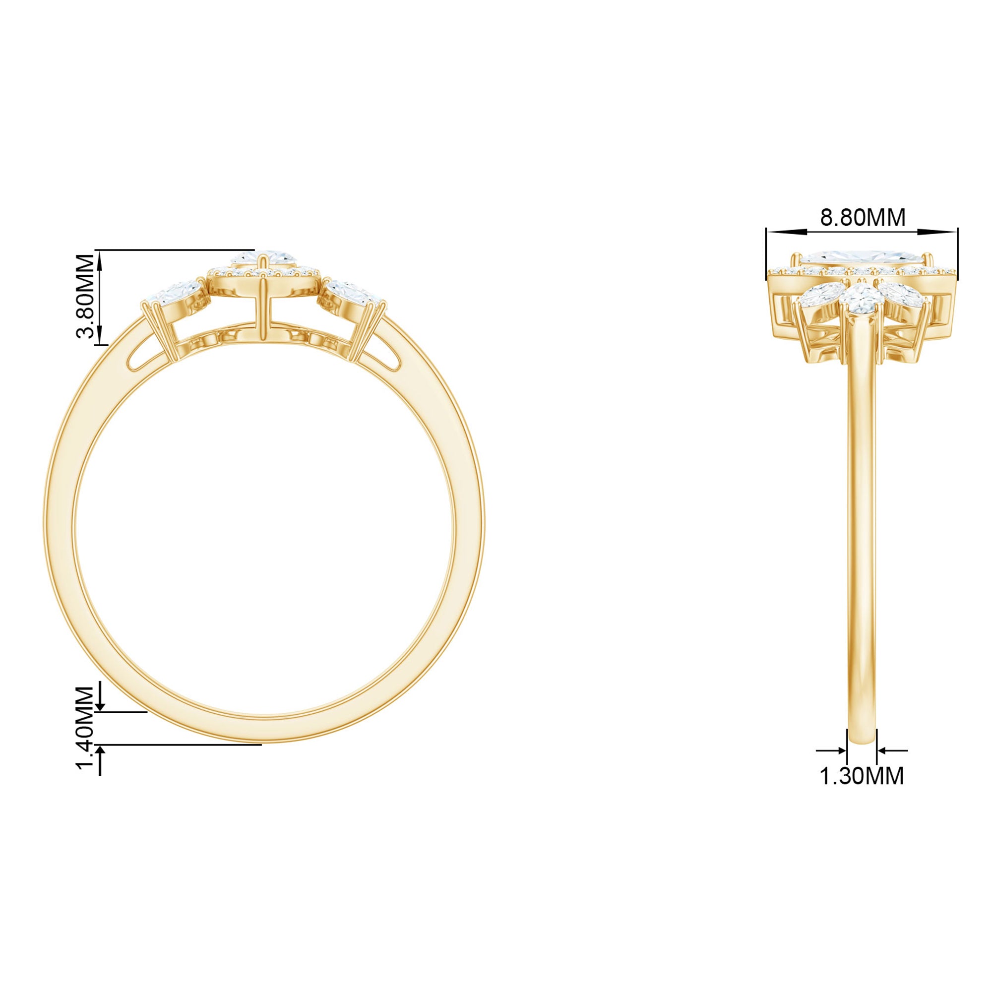 Marquise Cut Moissanite Cluster Halo Engagement Ring Moissanite - ( D-VS1 ) - Color and Clarity - Rosec Jewels