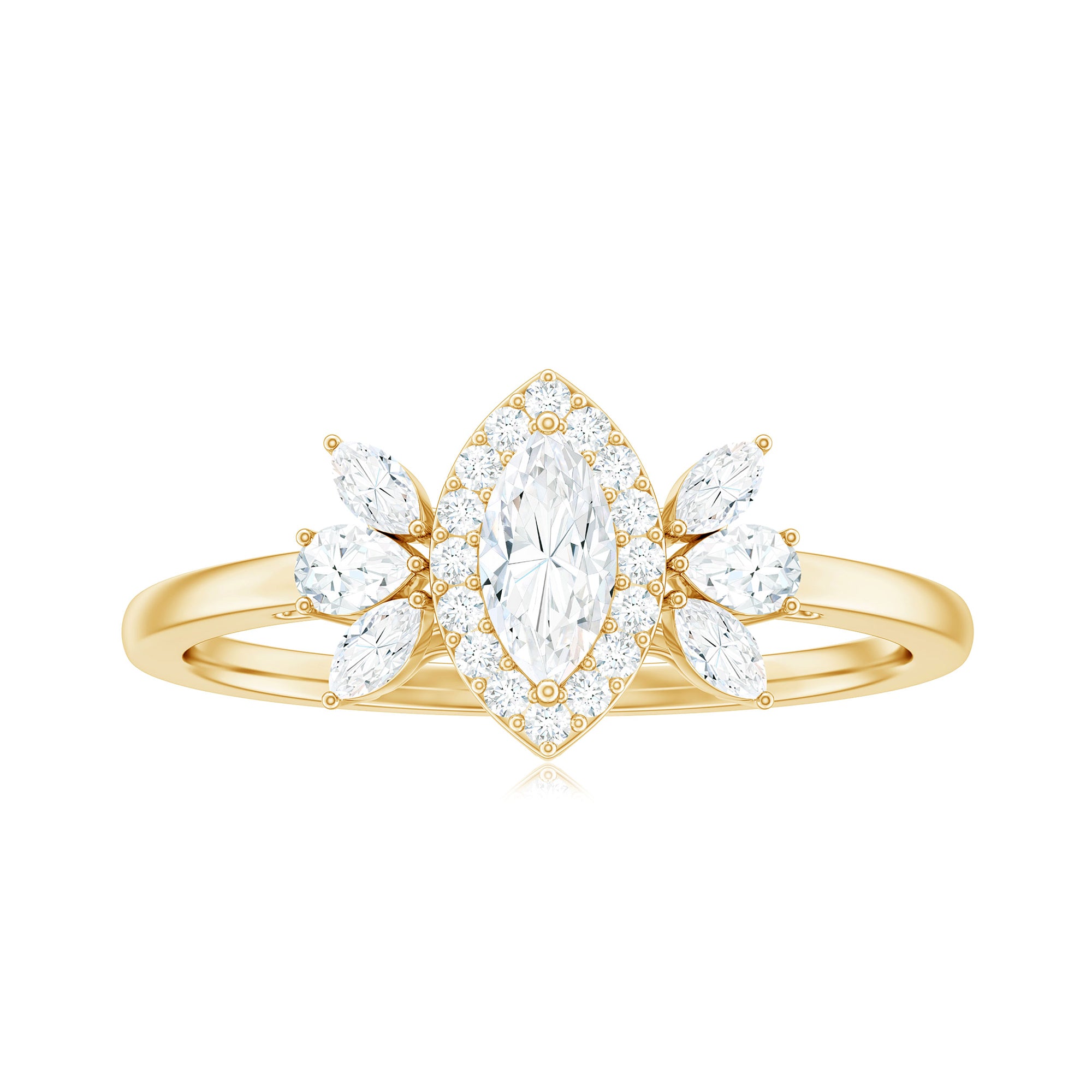 Marquise Cut Moissanite Cluster Halo Engagement Ring Moissanite - ( D-VS1 ) - Color and Clarity - Rosec Jewels