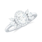 Oval Moissanite Cluster Engagement Ring with Halo Moissanite - ( D-VS1 ) - Color and Clarity - Rosec Jewels