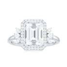 Emerald Cut Moissanite Engagement Ring with Halo Moissanite - ( D-VS1 ) - Color and Clarity - Rosec Jewels