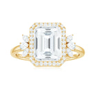 Emerald Cut Moissanite Engagement Ring with Halo Moissanite - ( D-VS1 ) - Color and Clarity - Rosec Jewels