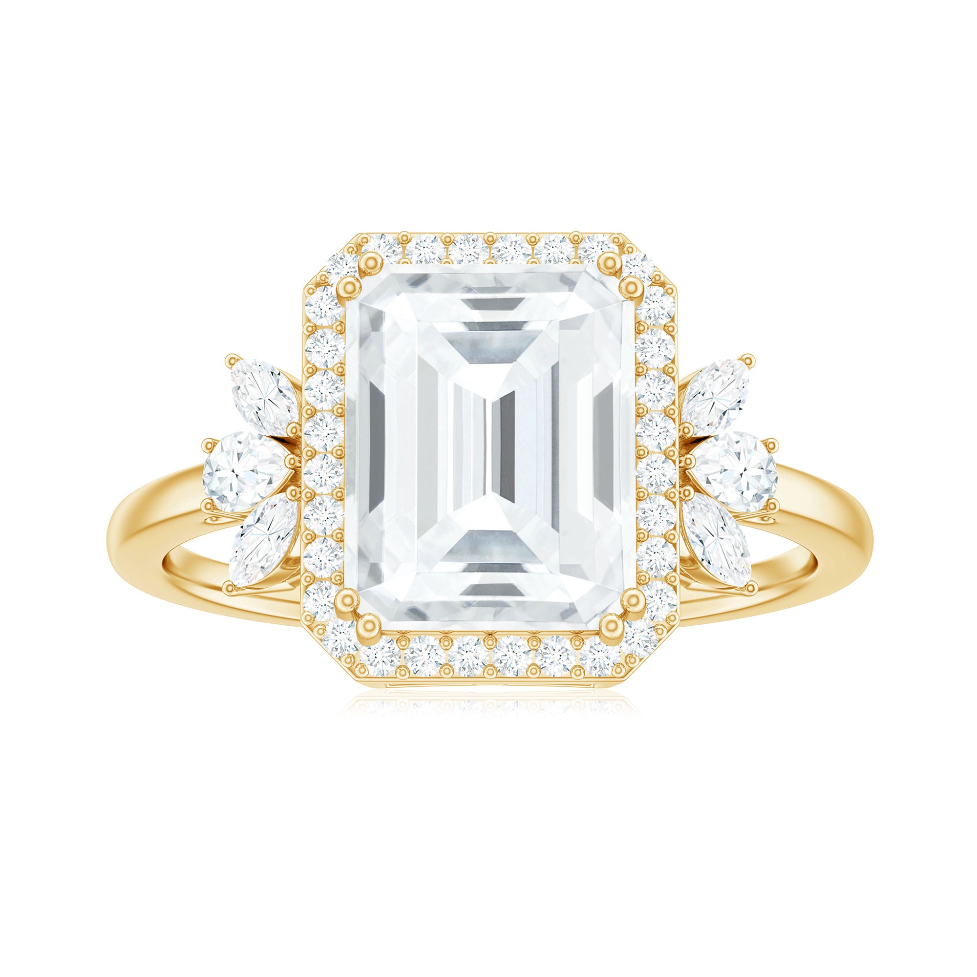 Emerald Cut Moissanite Engagement Ring with Halo Moissanite - ( D-VS1 ) - Color and Clarity - Rosec Jewels